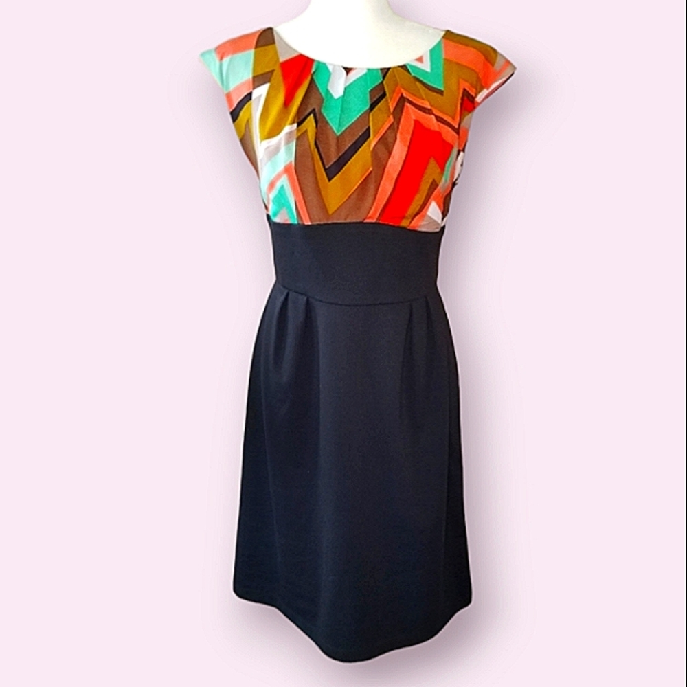 ALYX Women's Dress Size 6 Medium Chevron Black Sheath Shift Dress Cap Sleeve M